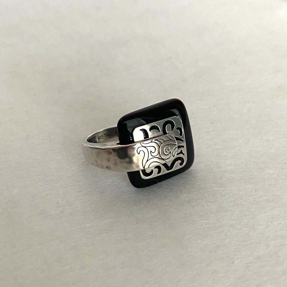 VTG Retired Silpada 925 Sterling Silver Black Agate Blacktop Swirl Ring Sz 8.75 - Picture 9 of 16